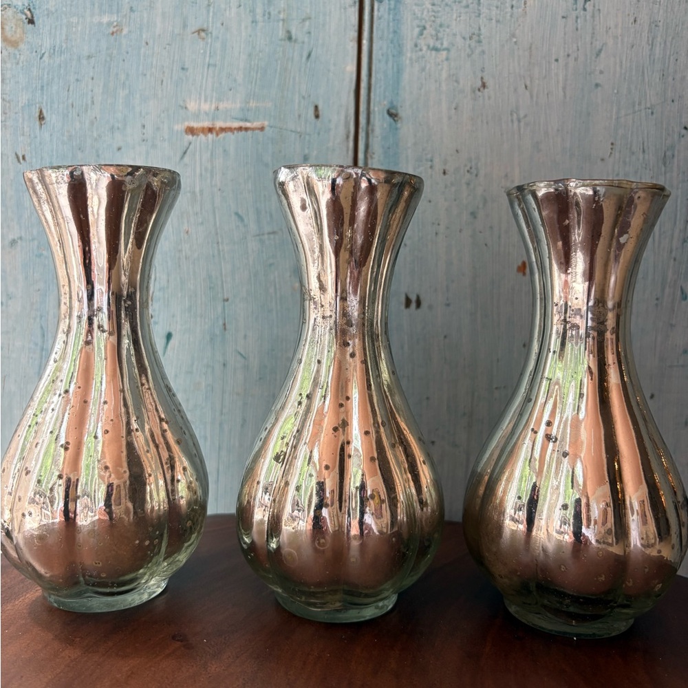 (3) Pretty Silver Mercury Glass Vases Set - Picture 11 of 13